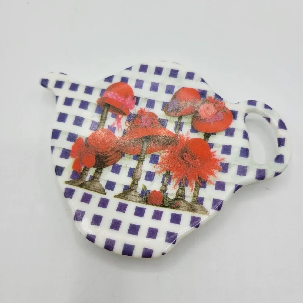 Vtg Fashion Hats Design Tea Bag Holder Rest Trinket Dish Made In Italy Melamine